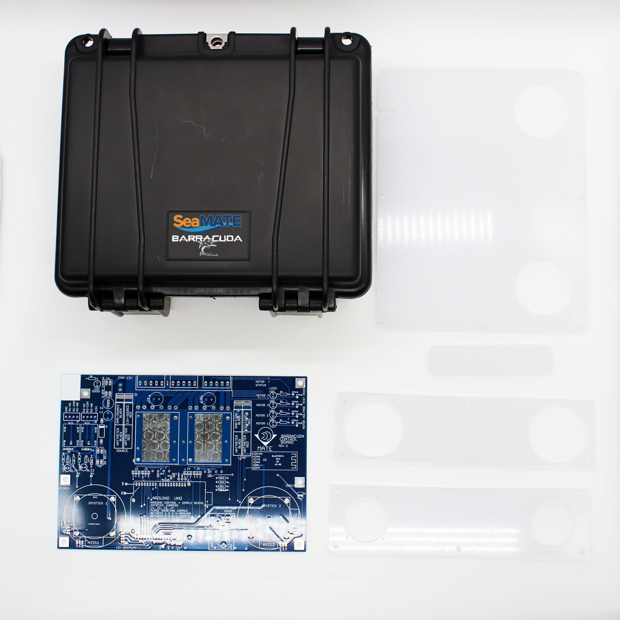 Layout of Barracuda black box, control board, and acrylic mount