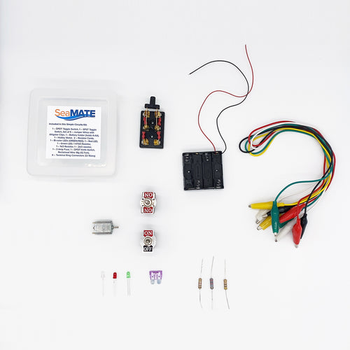 Layout of everything included in the Simple Circuit Lab Kit