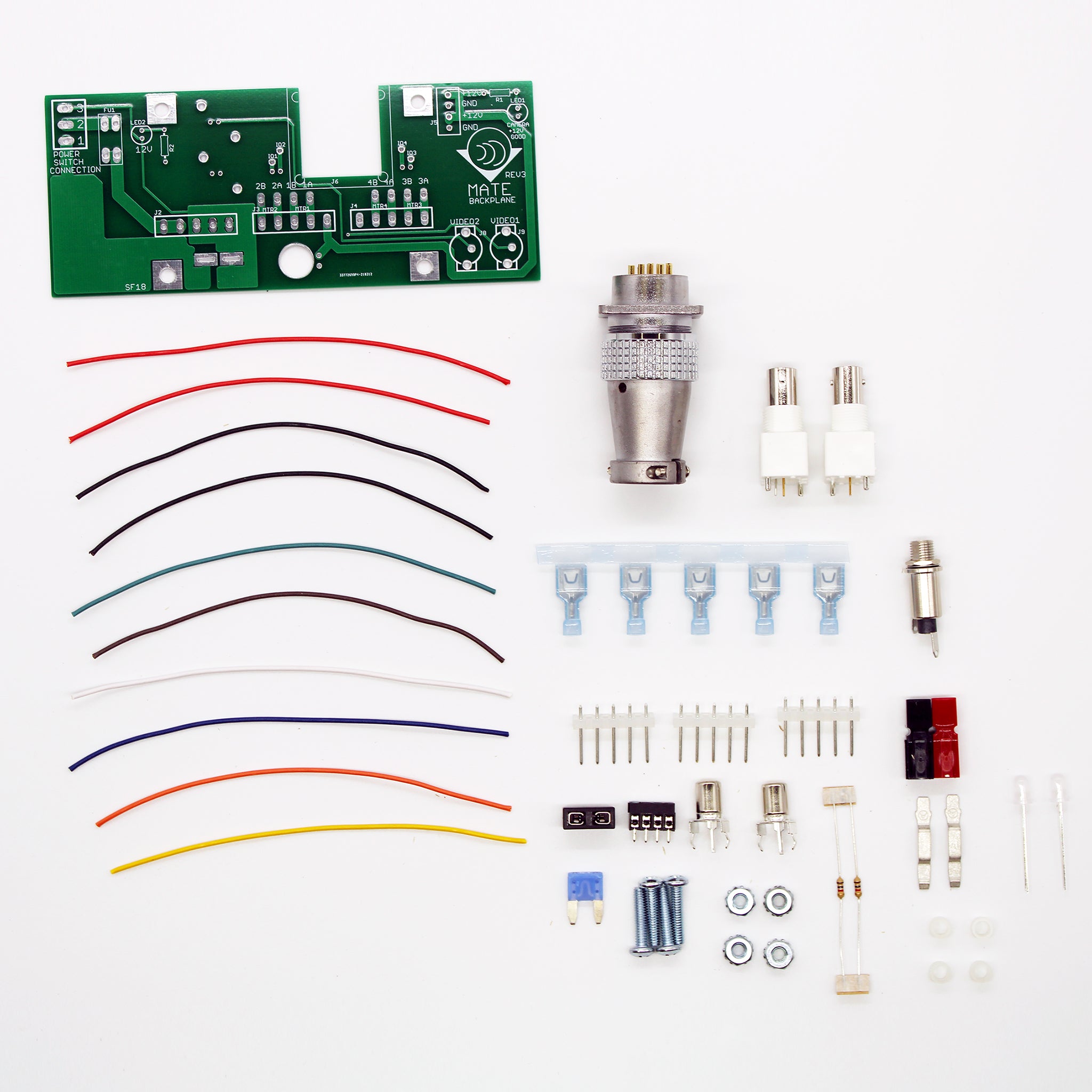 Layout of everything included in the TF/BC Backplane Board Kit
